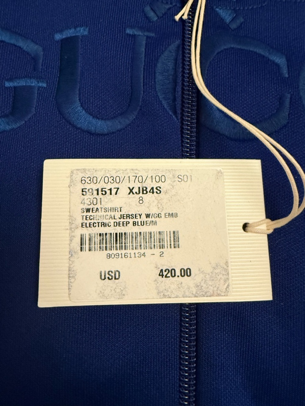 Gucci Electric Deep Blue Embossed Logo Zip Sweatshirt - Picture 3 of 7